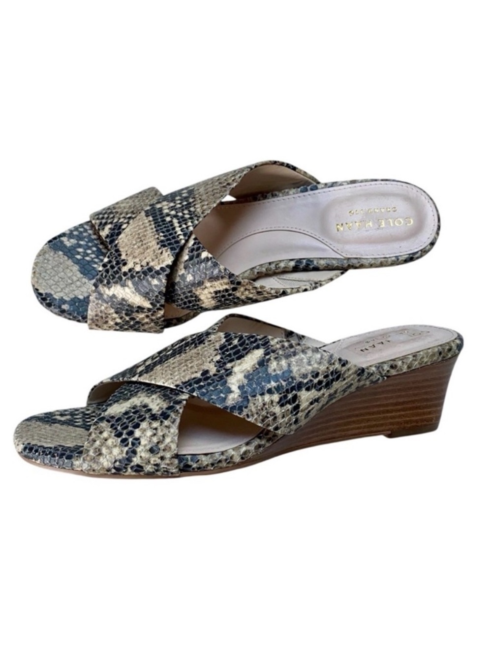 Cole Haan Adley Snake Print Leather Comfort Wedge Sandals Size 7B
